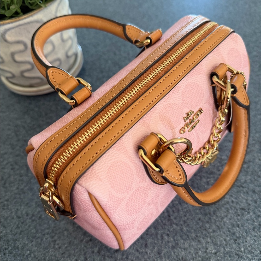 Coach Pink and Tan Satchel with Gold Accents - Picture 2 of 4